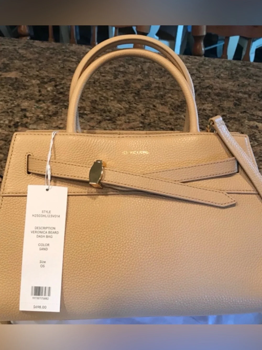 Veronica Beard Beige Pebbled Leather Satchel with Removable Strap